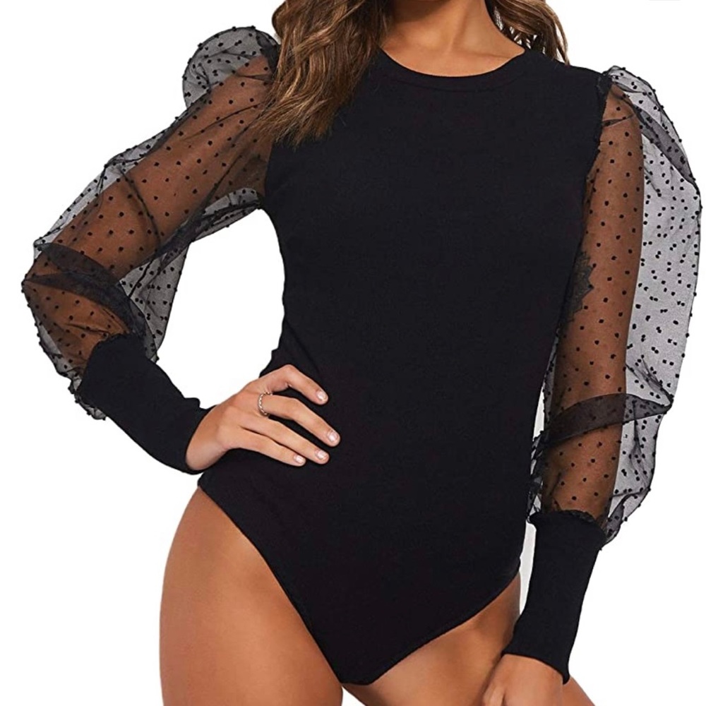 NWOT Black see through sleeve bodysuit